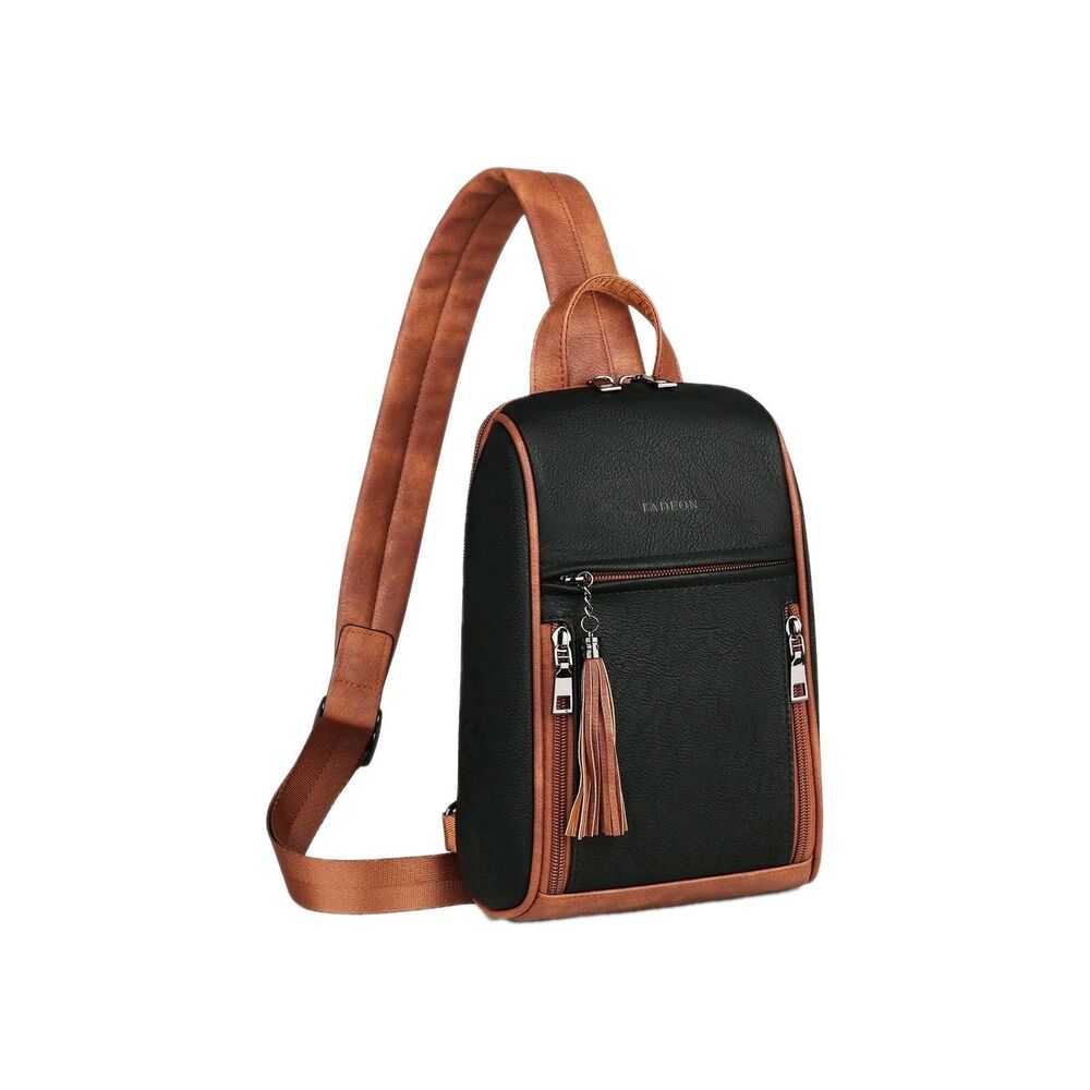 Fadeon Black & Tan Crossbody Sling Bag Backpack For Women